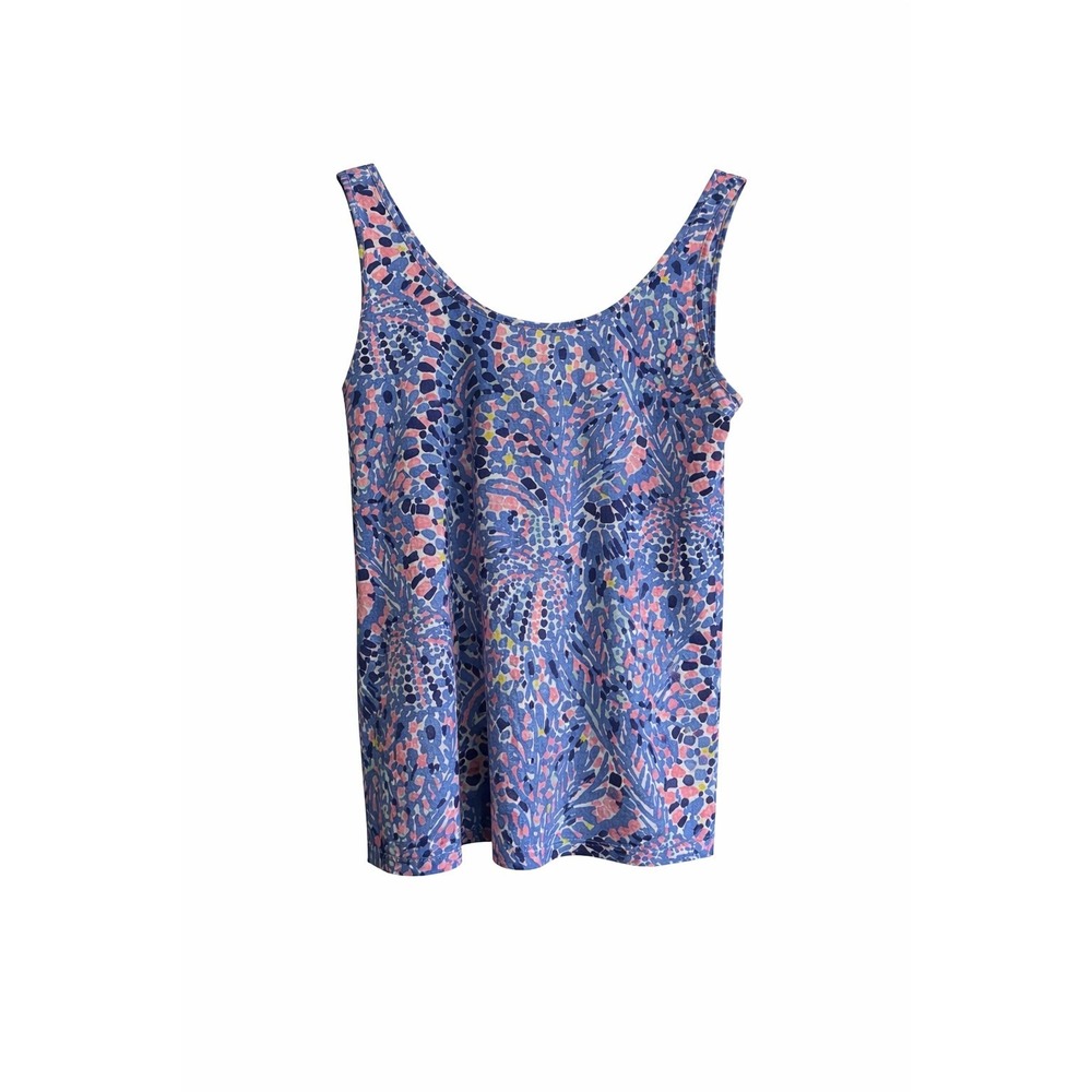 Lilly Pulitzer Blue Pink Tile Mosaic Pima Cotton Tank Top XS